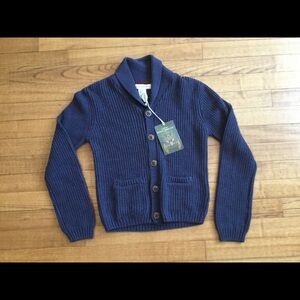 NWT! Rorie Whelan Boys M (7-8) Dark Blue Sweater Button-Down W/ Pockets